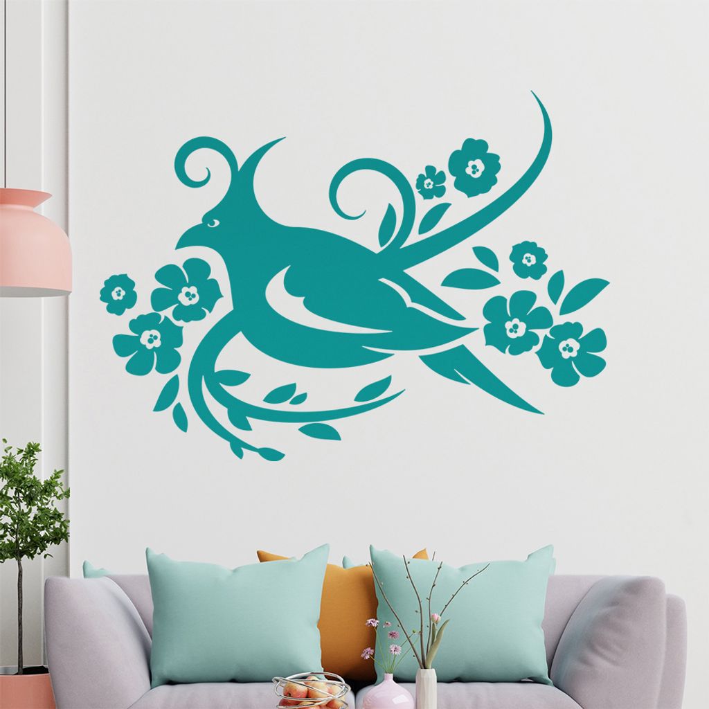 Vogel Ranke Blüte Wandtattoo in 6 Größen - Wandaufkleber Wall Sticker - Dekoration, Küche, Wohnzimmer, Schlafzimmer, Badezimmer