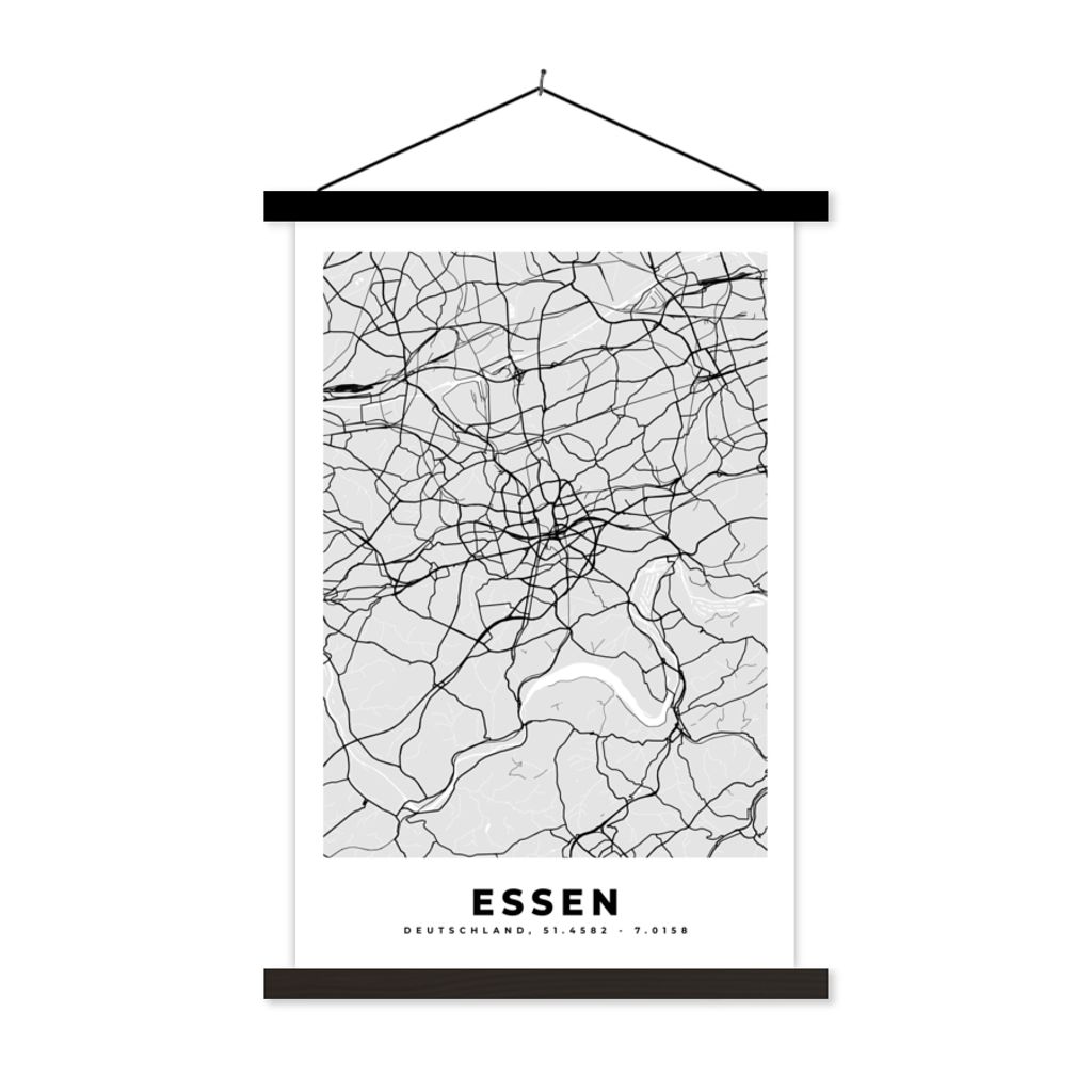 MuchoWow Textilposter Deutschland - Stadtplan - Essen - Karte 60x90 cm mit schwarzem Rahmen - Poster Wohnzimmer