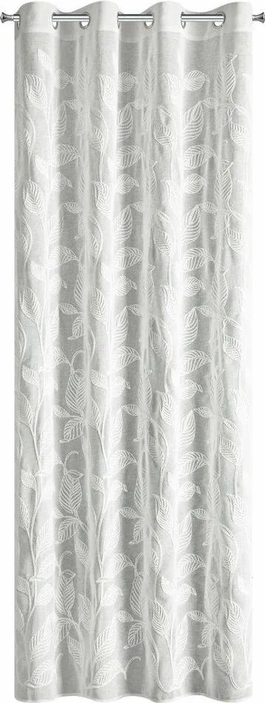 Rideau Blanc Transparent à Motifs Feuilles Brodées 140 x 250 Oeillets