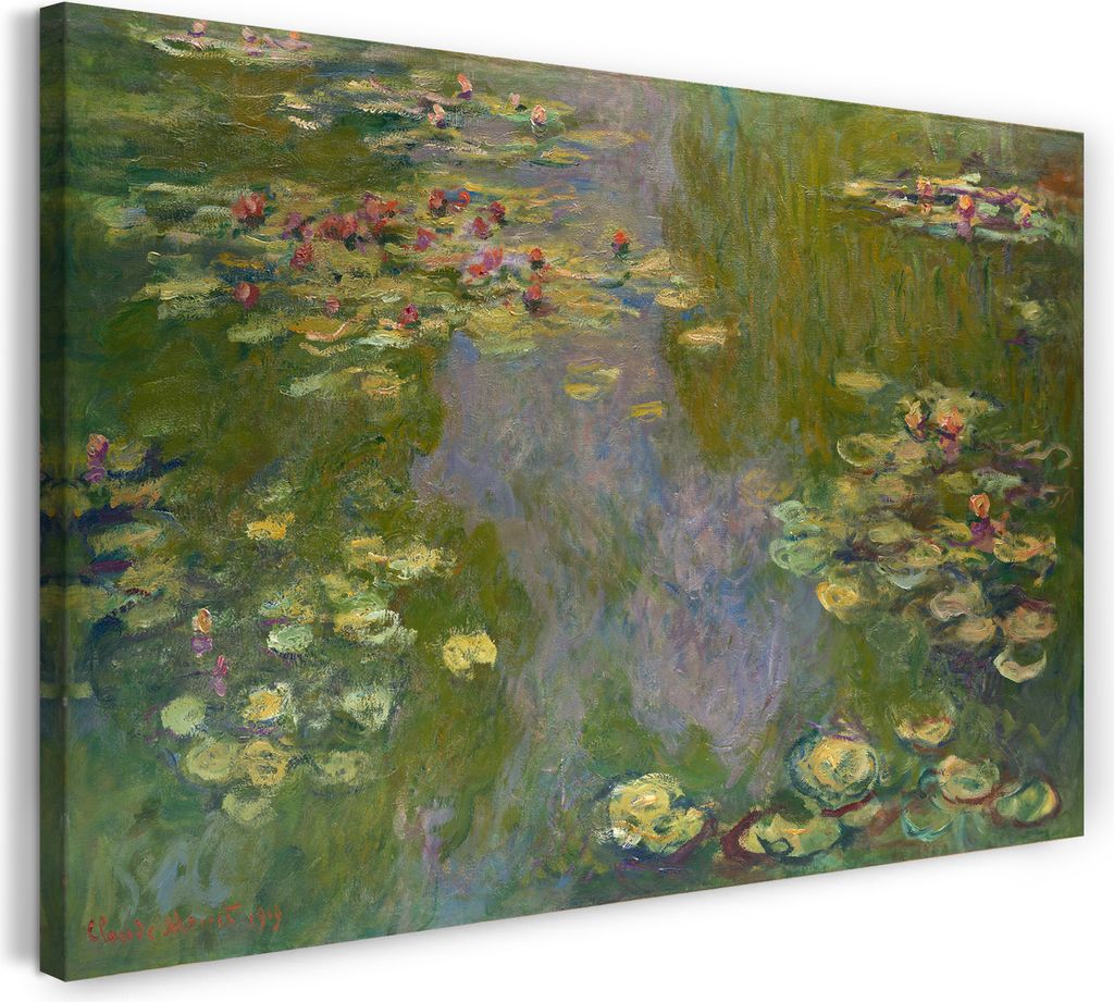 Leinwandbild (120x80cm): Claude Monet - Seerosen (1919), echter Holz-Keilrahmen inkl. Aufhänger, handgefertigt in Deutschland