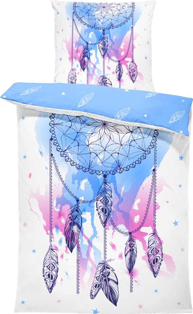 Bettwäsche 135x200 cm und 80x80 cm Mikrofaser Bettbezug Fotodruck modern, Farbe:Traumfänger türkis, Größe:4 teilig 135x200 cm