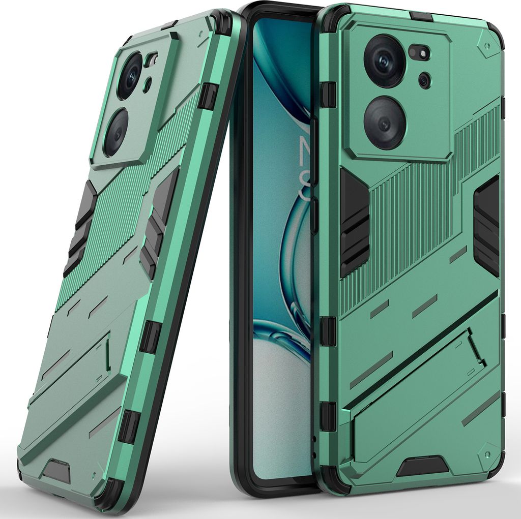 Armor Hülle für Xiaomi 13T/13T Pro/Redmi K60 Ultra, Hybrid PC TPU Bumper Stoßfestes Schutzhülle mit Standfunktion Grün