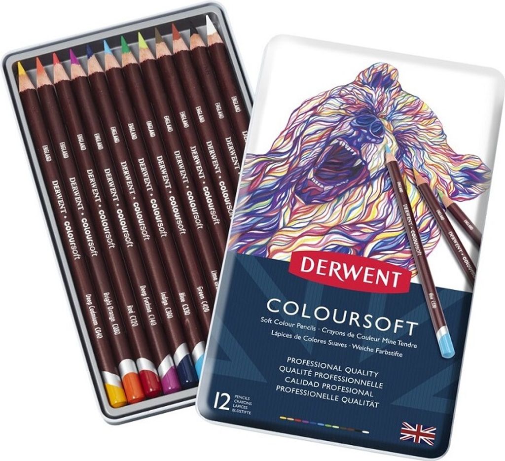 Metallische Schachtel mit 12 coloursoft derwent Bleistiften derwent 701026