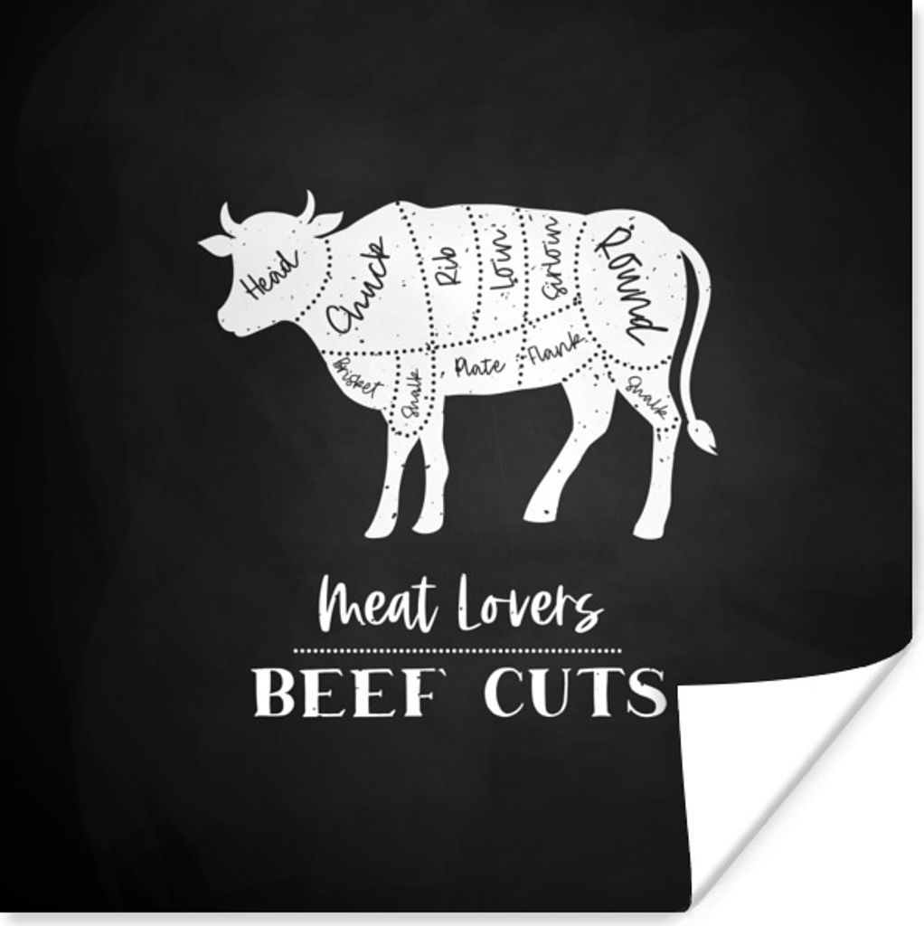MuchoWow Poster Kuh - Fleisch - Metzger 50x50 cm - Wohnzimmerdekoration