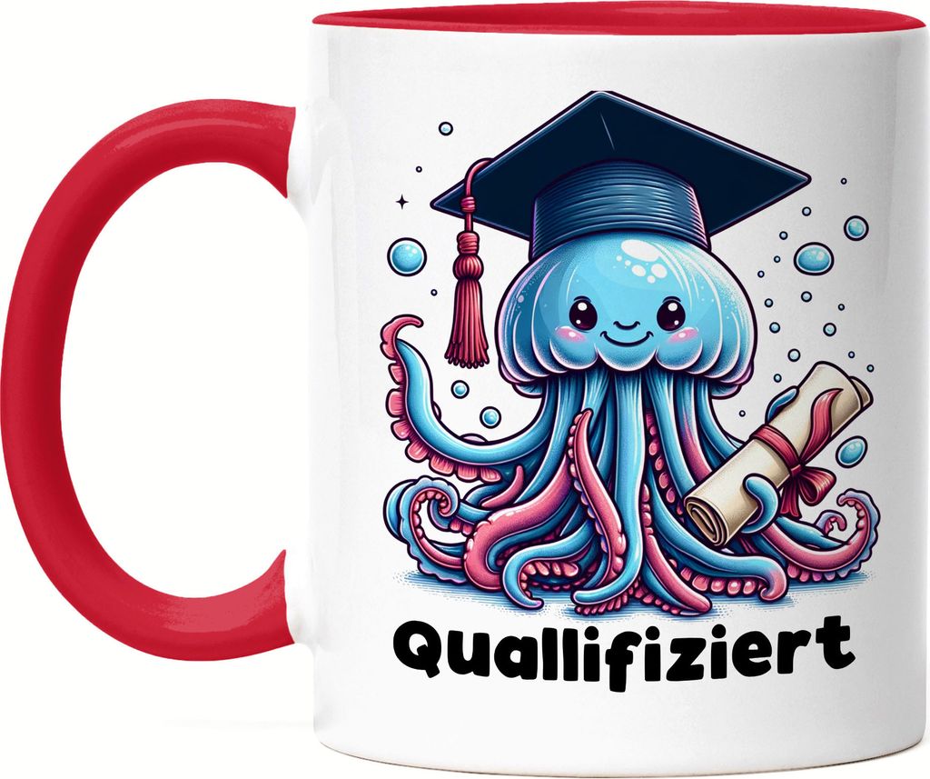 Quallifiziert Qualle Abschluss Tasse Rot - Studium und Produktbild 