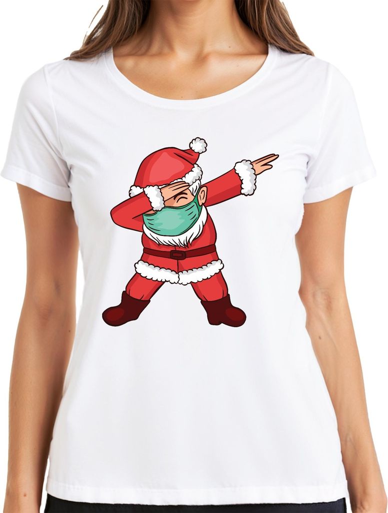 Dabbing Santa Covid Maske - Weihnachten Weihnachtsgeschenk Christmas Damen T-Shirt, Weiß, S