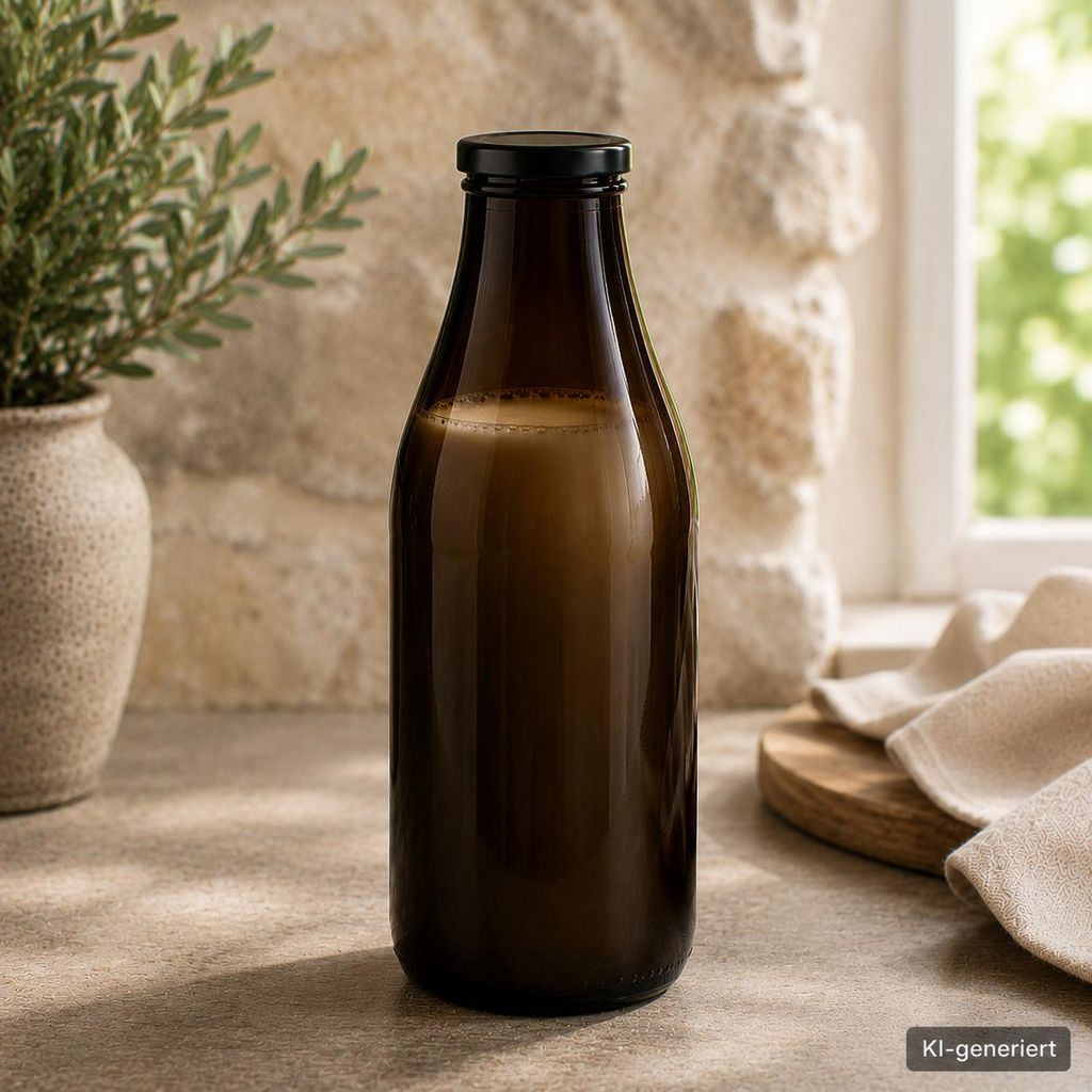 Milchflasche 1 Liter Glasflasche braun mit 6 Flaschen & 12