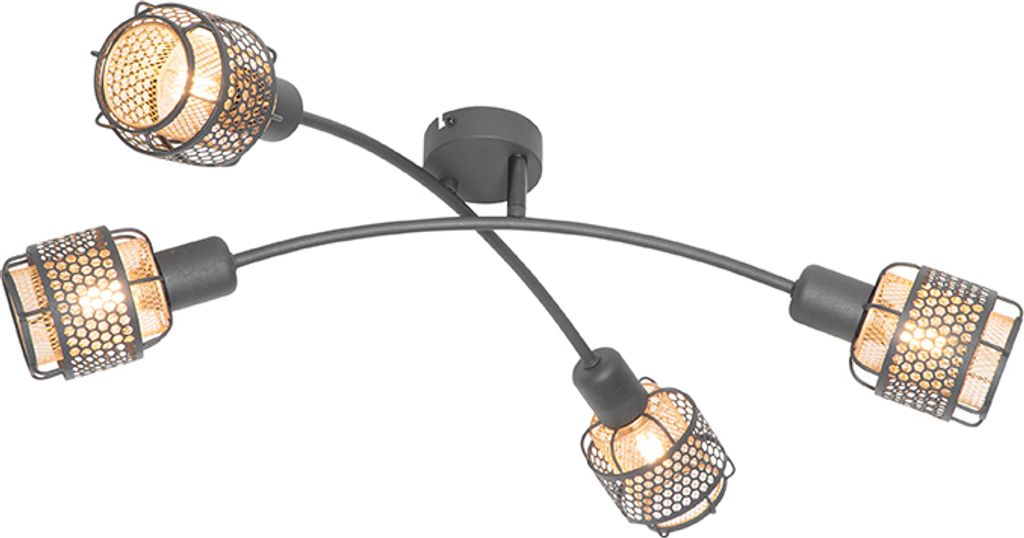QAZQA - Design Design-Deckenleuchte I Deckenlampe I Lampe I Leuchte Schwarz mit Gold I Messing 4-flammig Spotbalken-flammig - Noud I Wohnzimmer I S...