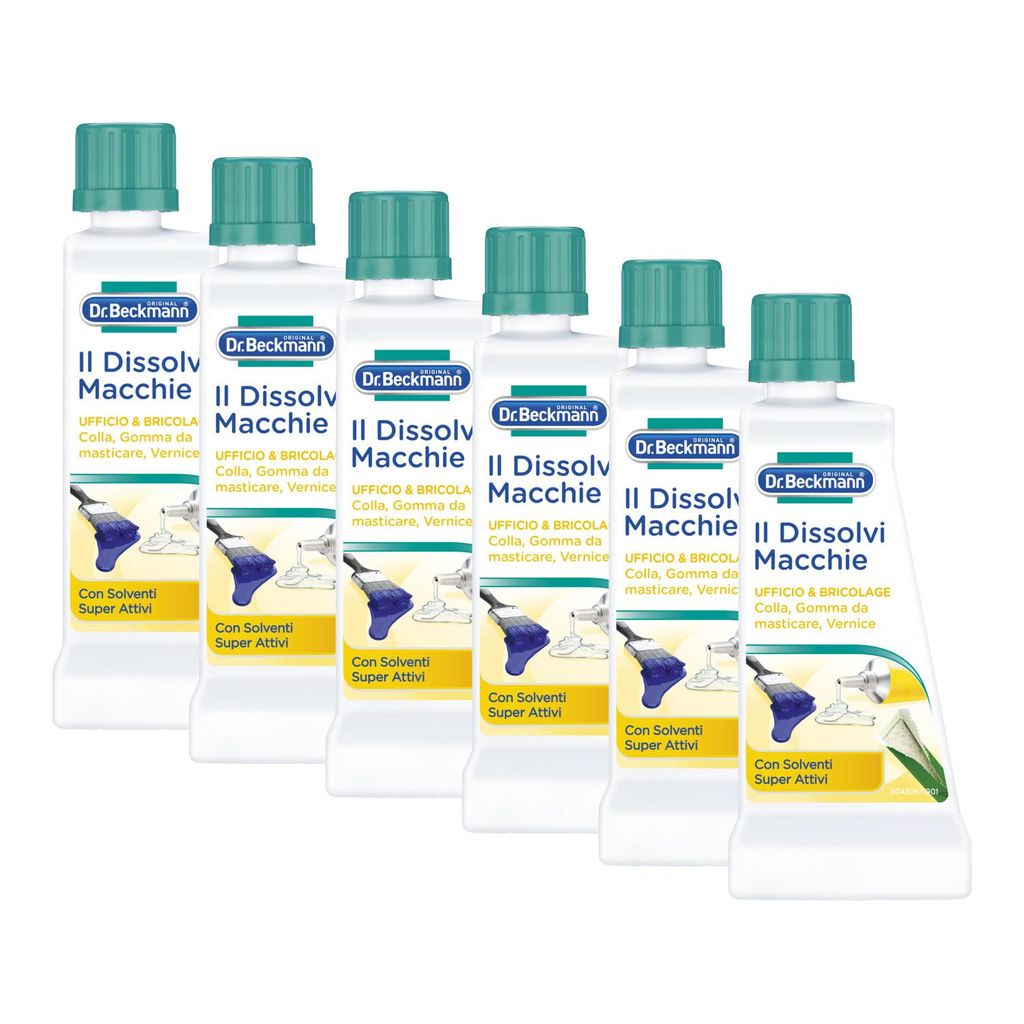 Dr. Beckmann Fleckenentferner für Büro & Heimwerken, Fleckenentferner zum Entfernen von Klebstoff-, Farb- und Kaugummiflecken, 6 Stück à 50 ml