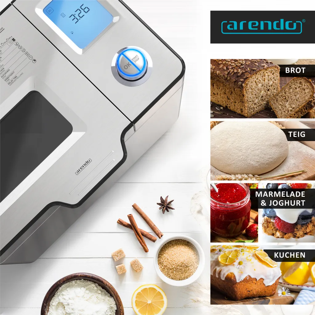 Arendo Bread Maker 1kg: 25 Funzioni Automatiche e Design Acciaio - 8