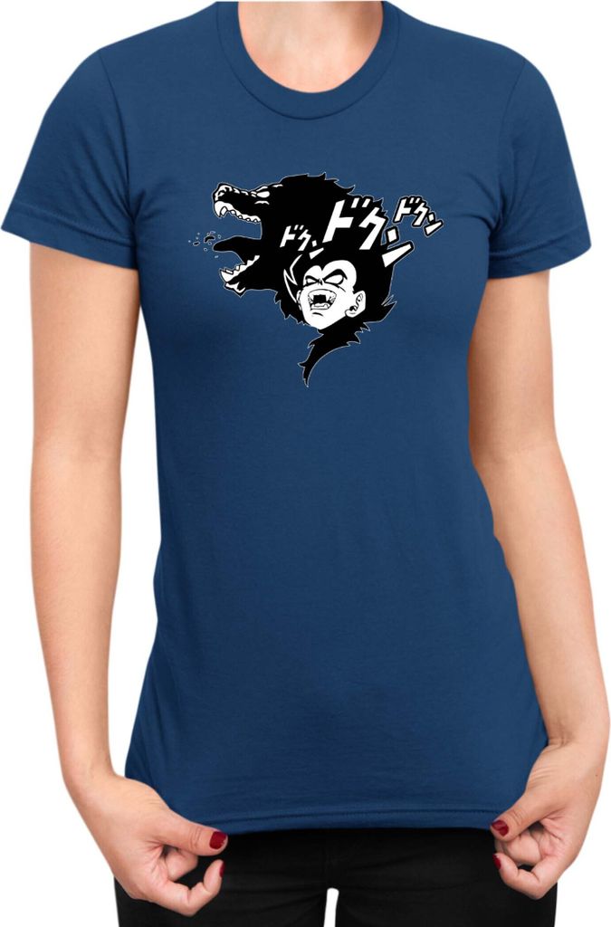 Damen T-Shirt Dragon Anime Manga Ball Z Vegeta Beast 01, Lady 2XL / Dunkelblau