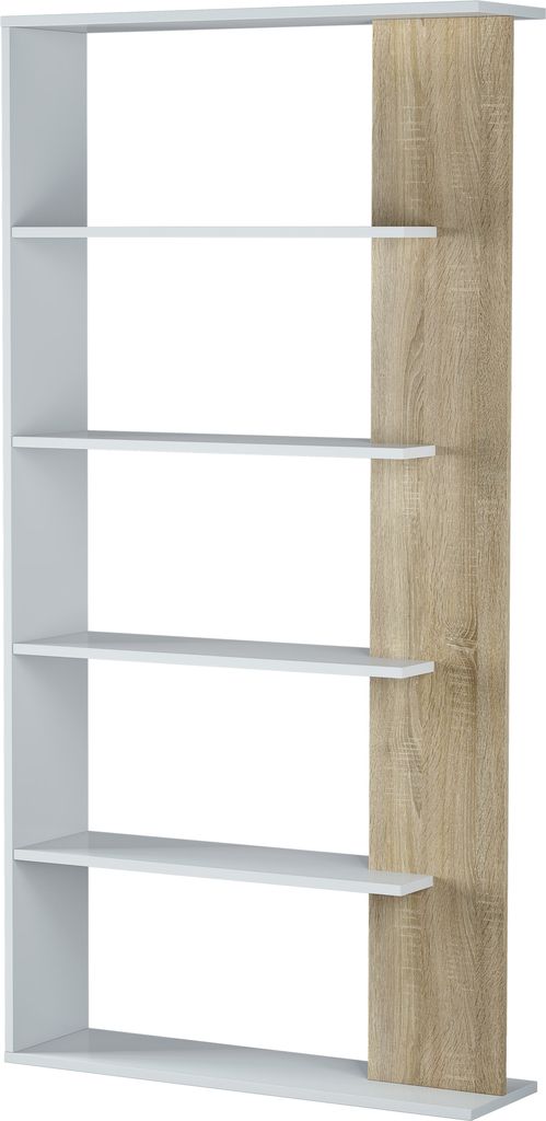 Bücherregal Bücherregal Lugo Weiß/Eiche 5 Fächer, für Produktbild 