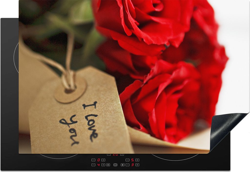 KitchenYeah Herdabdeckplatte Rote Rosen auf einem weißen Hintergrund für Valentinstag , 77x51cm, Küche Deko, Glaskeramikkochfeld Herdabdeckung...