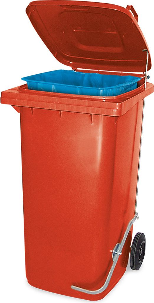 Müllbehälter mit Fußpedal u. Klemmring, 120 Liter, rot, BxTxH 480x550x930 mm