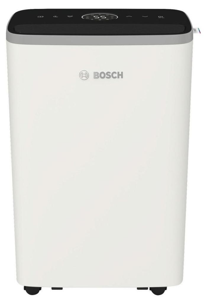 A white Bosch air dehumidifier is shown from the front.