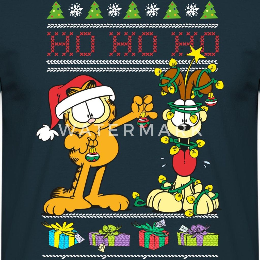 Spreadshirt Garfield Und Odie Hohoho Ugly Christmas Weihnachten Männer T-Shirt, XL, Navy