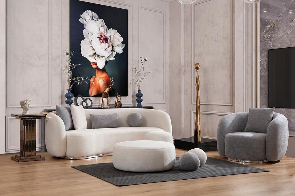 Modern Set Sofagarnitur 3 1 Sitzer Wohnzimmer Komplett Sofas Set Hocker JVmoebel
