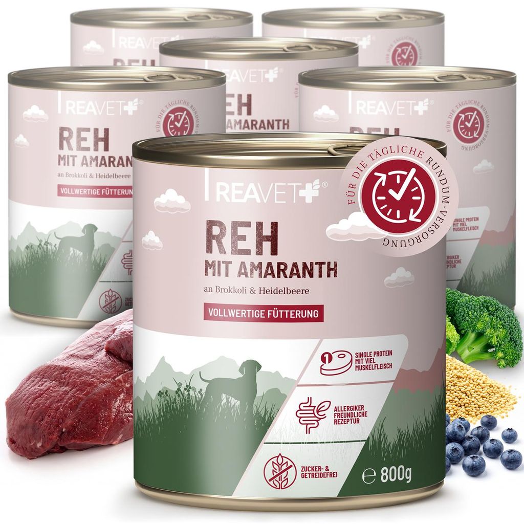 REAVET Hundenassfutter – Reh mit Amaranth an Brokkoli & Produktbild 