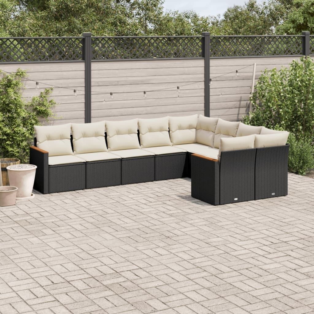 Maison Exclusive - 9-tlg. Garten-Sofagarnitur mit Kissen Schwarz Poly Rattan