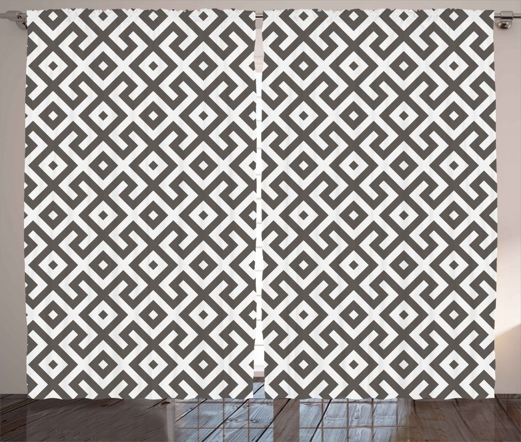ABAKUHAUS Modern Rustikaler Vorhang, Geometrisch Antik Border, Wohnzimmer Universalband Gardinen mit Schlaufen und Haken, 280 x 245 cm, Armeegrün ...