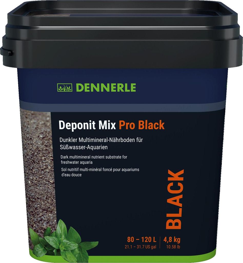 A product shot of a black plastic tub containing aquarium substrate.