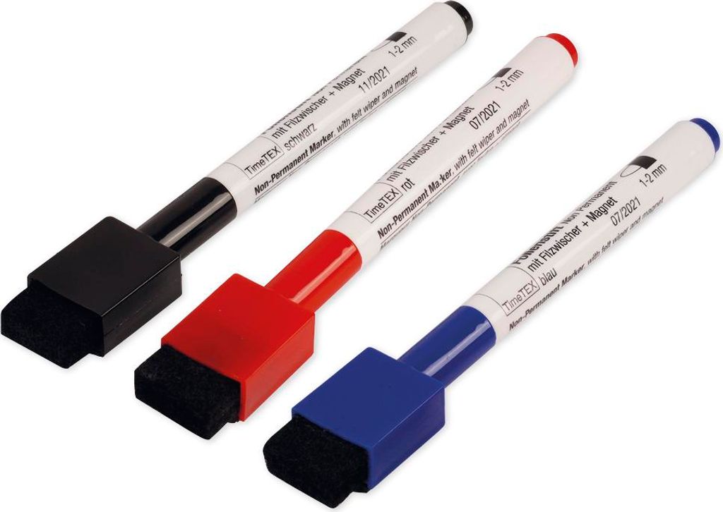 TimeTEX Set Folienstifte Non Permanent mit Filzwischer + Magnet, 3tlg.