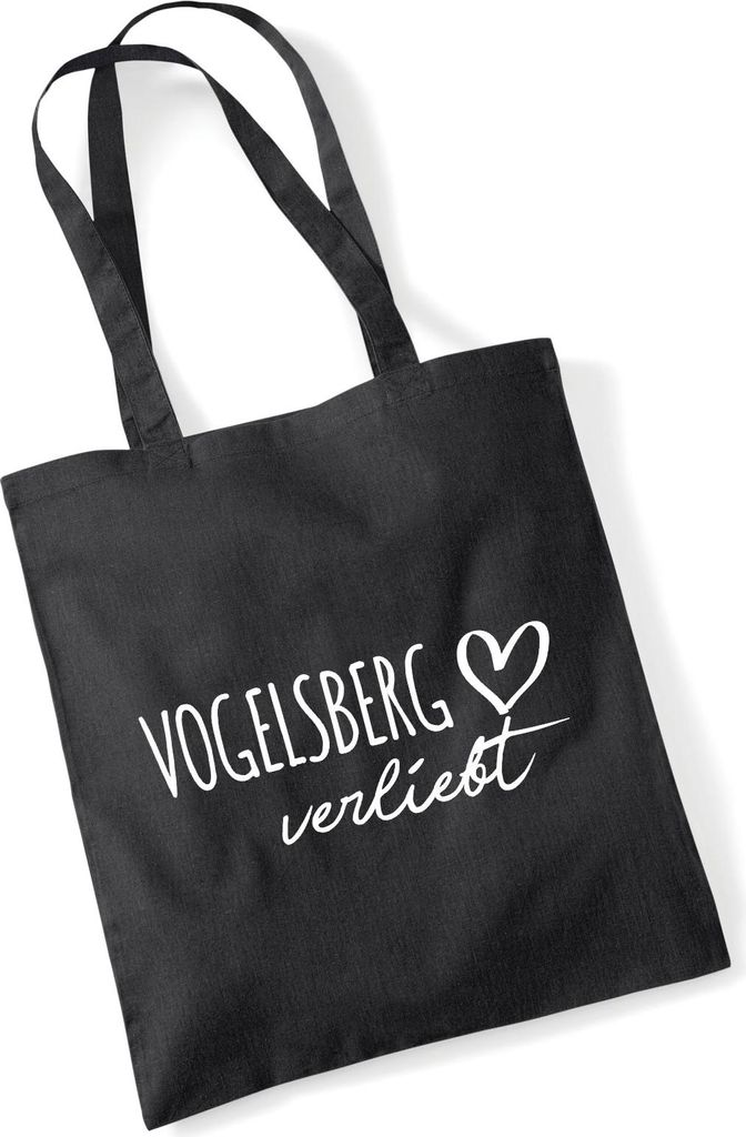 Huuraa Jutebeutel Vogelsberg verliebt 10 Liter Black Baumwolle Tasche Geschenkidee