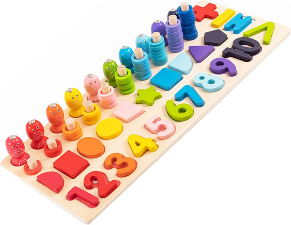 Puzzle de tri magnétique en bois avec chiffres et 10 formes colorées