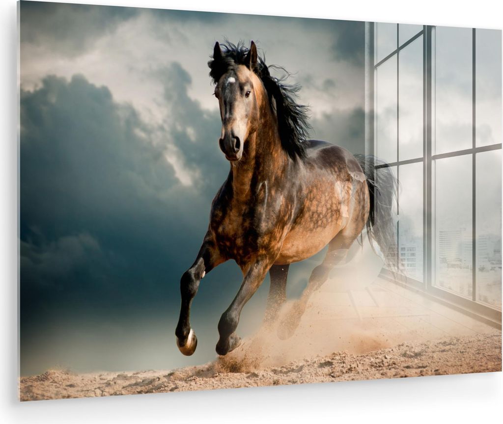 MuchoWow Glasbilder - Bilder auf Wandbild - Foto auf Glas Pferd - Tiere - Braun - Natur 120x80 cm Wanddekoration aus Glas - Acrylglasbild - Acrylbi...