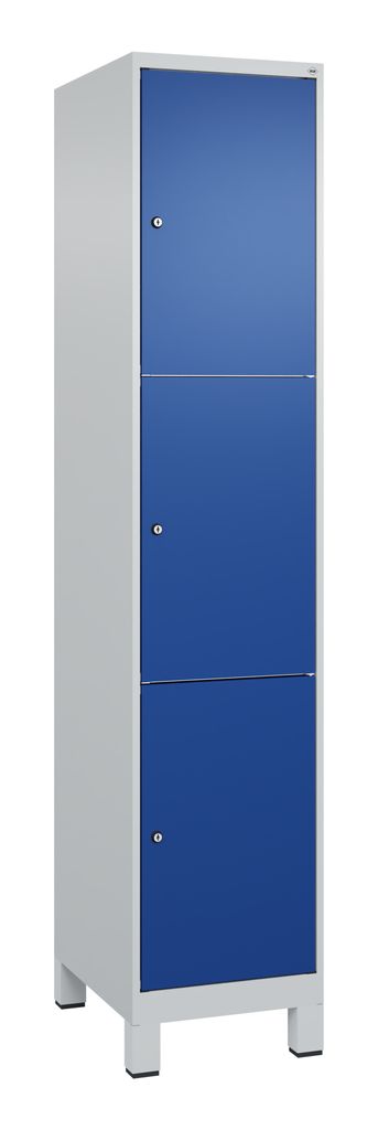 Fächerschrank, BxTxH 400x500x1950 mm, 1x3 Fächer, Abt.B 400 mm, Füße, Schloss, glatte Türen, RAL 7035/5010