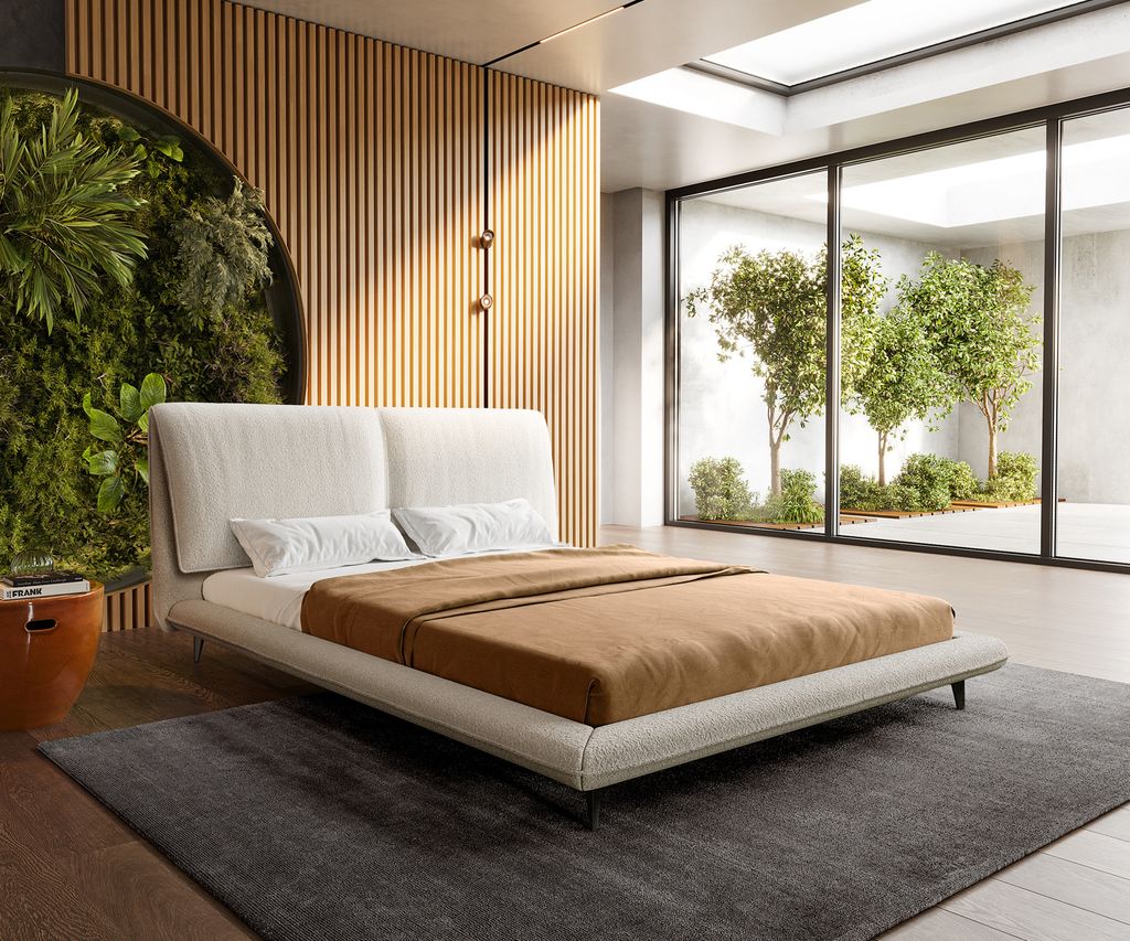 DELIFE Polsterbettgestell Cusino 140x200 cm Bouclé Creme-Weiß