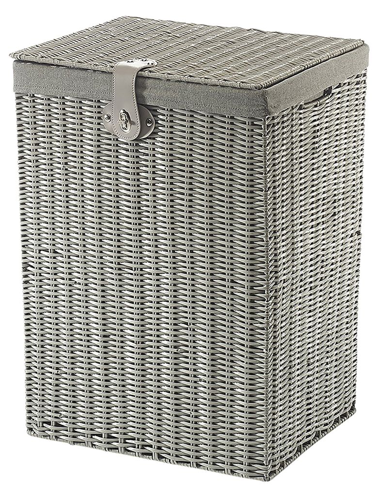 Kobolo Wäschebehälter Wäschesammler aus Kunststoff - grau - mit Textileinsatz - Aufbewahrungskorb Sortierer Wäschesack Laundry bin basket Home ...