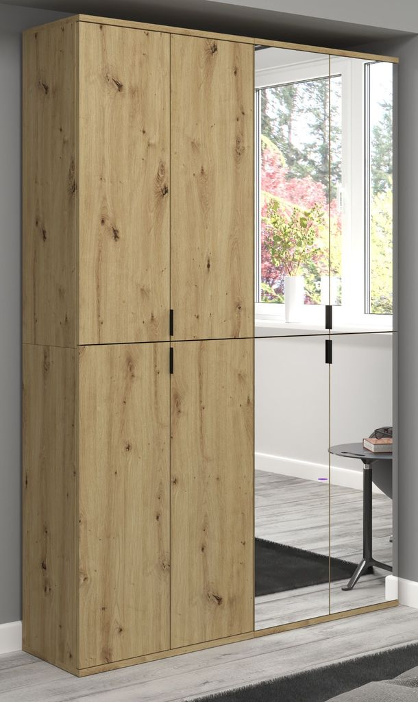 Garderobe und Kleiderschrank mit Spiegel "Line-Up" Eiche Produktbild 