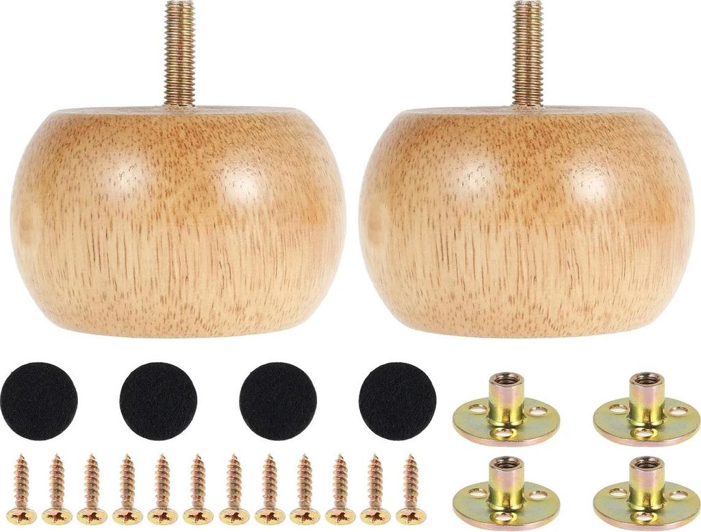 Möbelbeine, 4 Stück, Massivholz-Möbelfüße, runde Kugelfüße mit 4 Schrauben, DIY-Möbelkugelfüße, Stuhl- und Tischfüße, Ersatzset für Co...