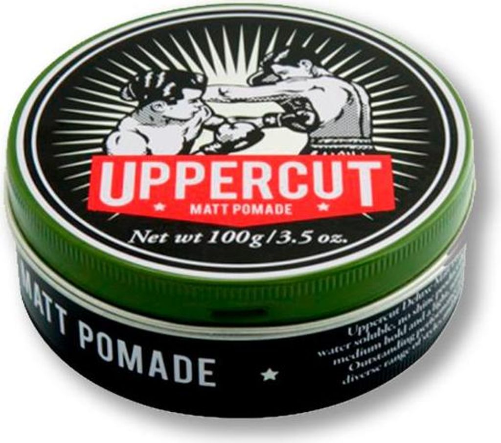 A product shot of a tin of Uppercut Deluxe Matte Pomade.