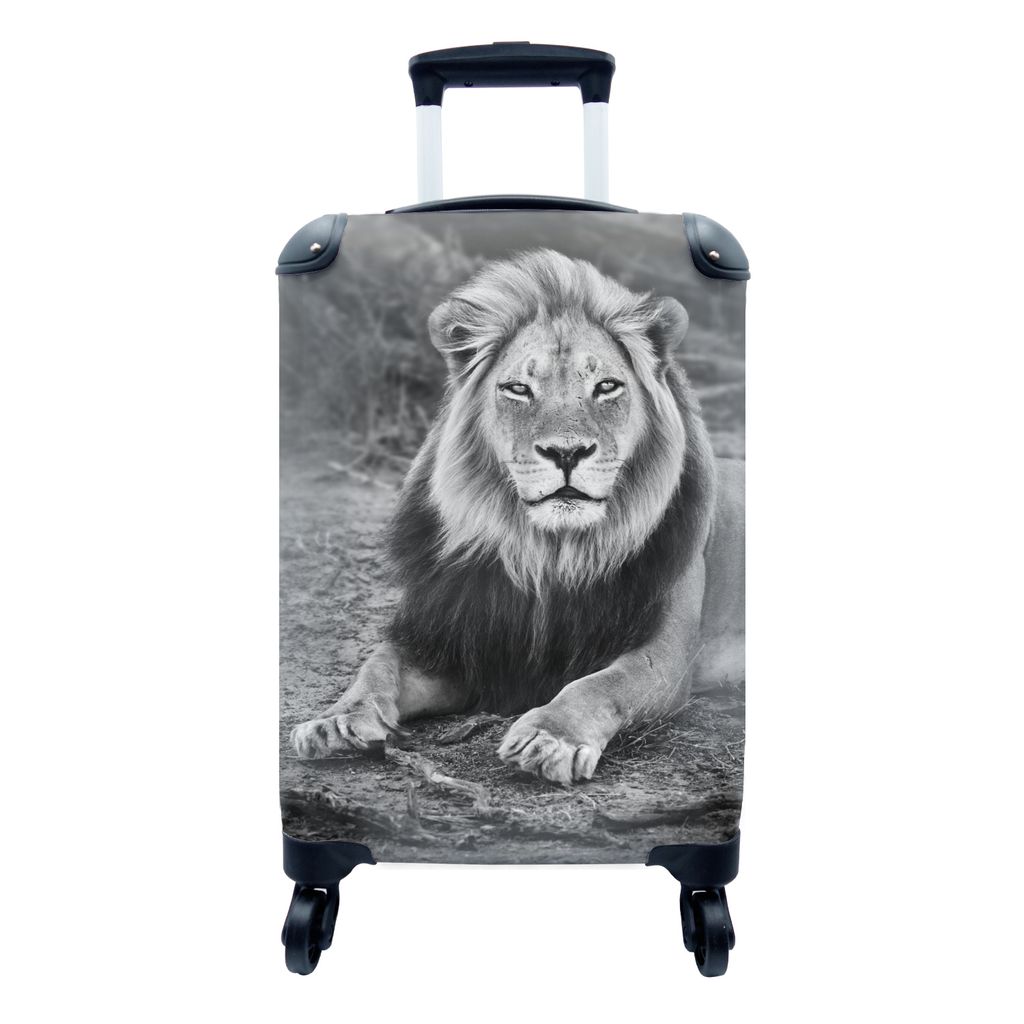 MuchoWow Koffer Handgepäck Trolley Rollkoffer Kleine Reisekoffer mit 4 Rollen - Tiere - Schwarz - Weiß - Profil - Cabin Size < 55x40x23 cm & 55...