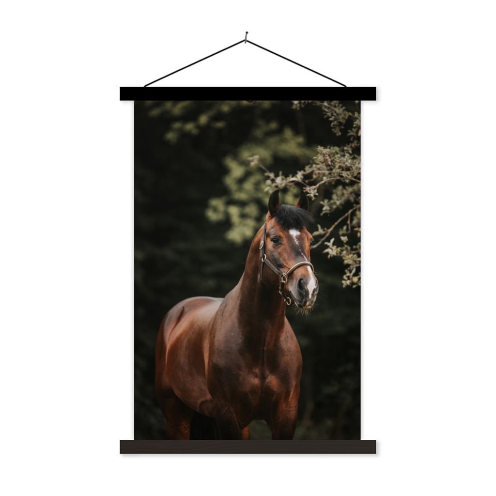 MuchoWow Textilposter Pferd - Äste - Porträt 120x180 cm mit schwarzem Rahmen - Fotos