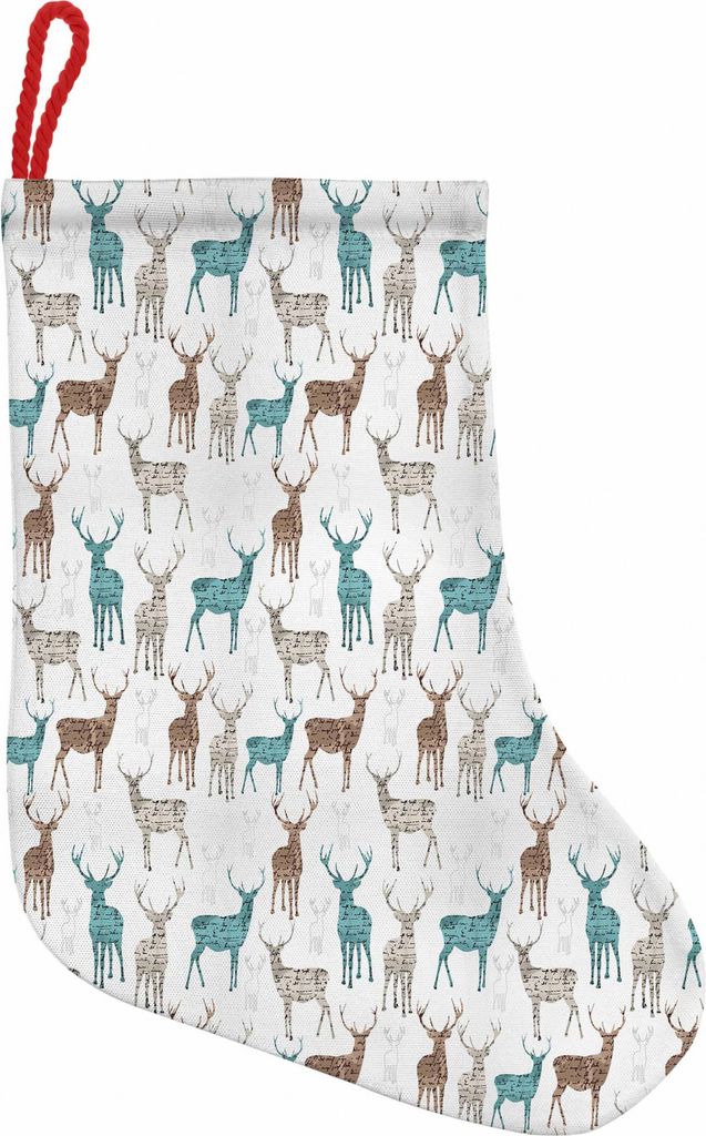 ABAKUHAUS Hirsch Hängende Nikolausstiefel Weihnachtssocken, Alt Text Tiere Weihnachten, Weihnachtsstrumpf zum Aufhängen, 25x35cm, Türkis-Brown-B...
