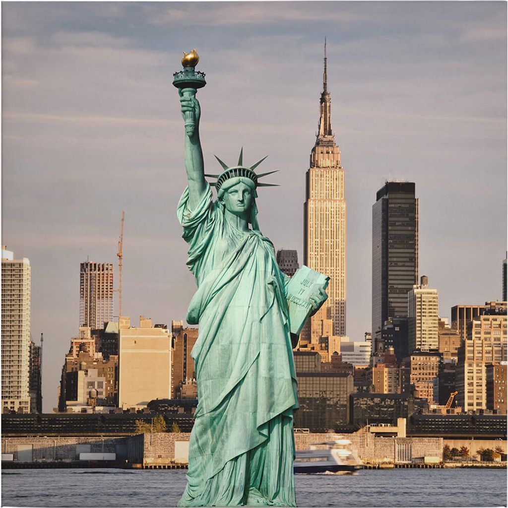 Leinwandbild Sehenswürdigkeiten 50 x 50 cm - Wandbild Blau Braun - Keilrahmen New.York Wohnzimmerdeko Wanddeko Wandgemälde