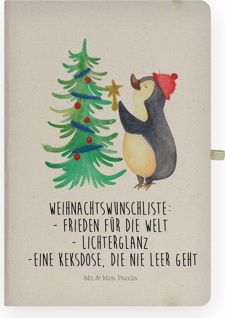 Mr. & Mrs. Panda Journal Pinguin Weihnachtsbaum - Transparent - Geschenk, skizzenbuch a4, Winter, Weihnachten, notizbuch, Tagebuch, Kladde, Skizzen...