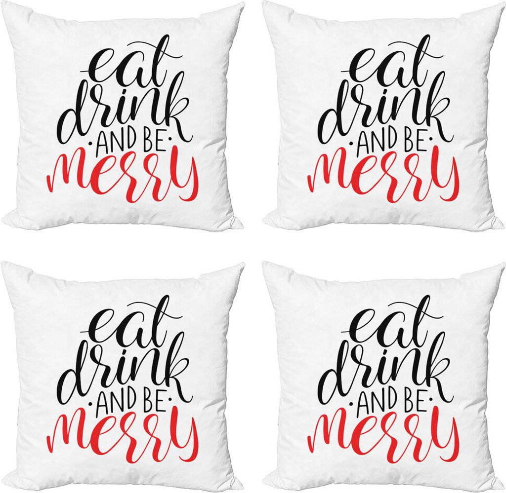 ABAKUHAUS Iss, trink und sei fröhlich Kissenbezug Set (4 Stück), moderne Noel, Moderner Doppelseitiger Digitaldruck, 50 cm x 50 cm, Schwarz-weiß...