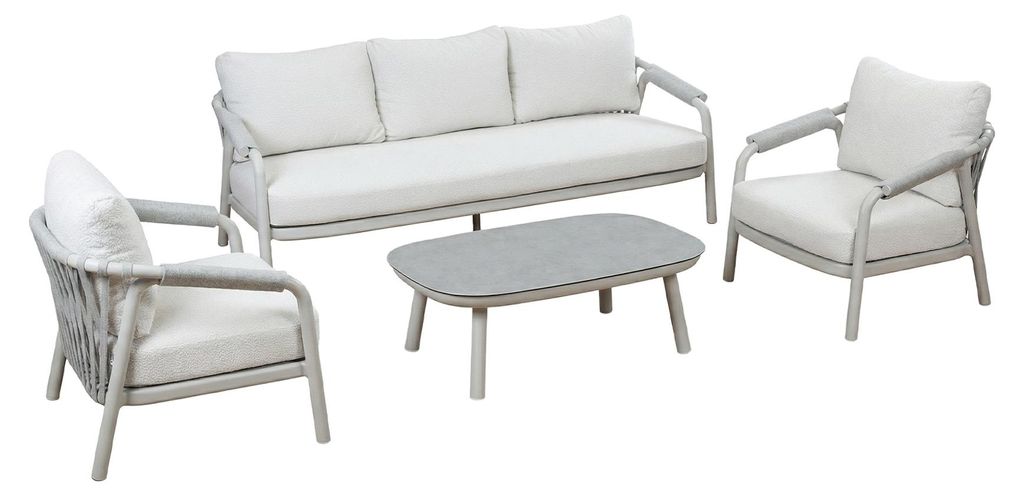 Sessel-Sofa Loungeset Oria 4-teilig | Naturel/Snow Sand | Aluminium und Rope