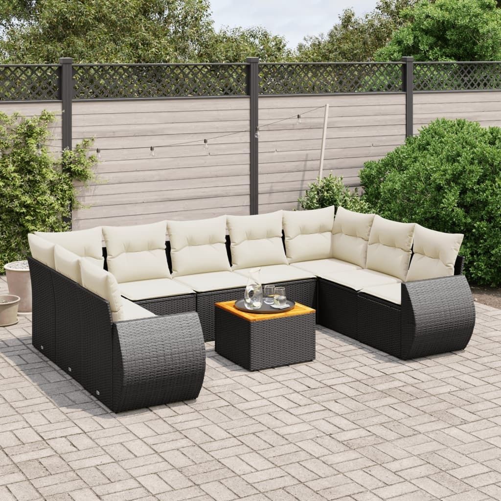 Design 10-tlg. Garten-Sofagarnitur mit Kissen Schwarz Poly Rattan, Gartenmöbel-Sets 2024 Neu
