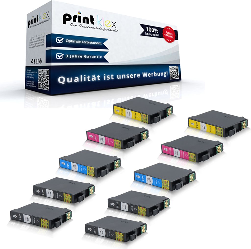 10x Kompatible Tintenpatronen für Epson WorkForce WF 2810 DWF WorkForce WF 2830 WorkForce WF 2835 DWF WorkForce WF 2850 DWF 603XL 603 603 XL Schwa...