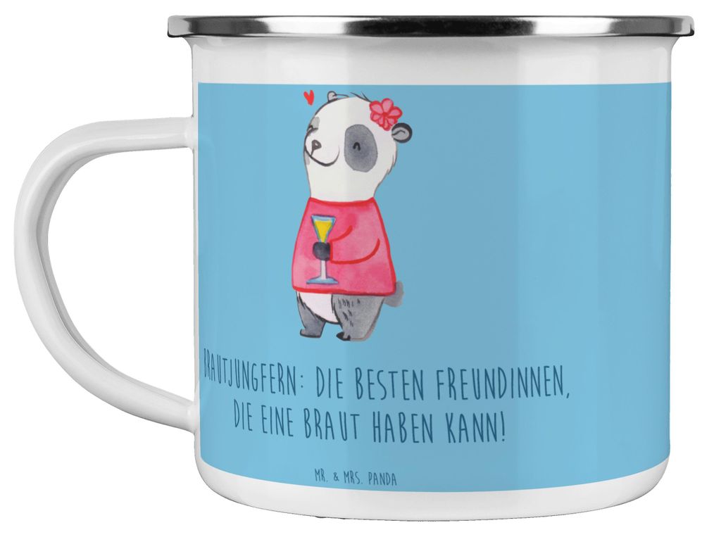 Mr. & Mrs. Panda Teetasse Beste Brautjungfern - Sky Blue - Geschenk, Tasse Emaille, Erinnerungsstücke, Campingbecher, Heirat, Teebecher, Becher, G...