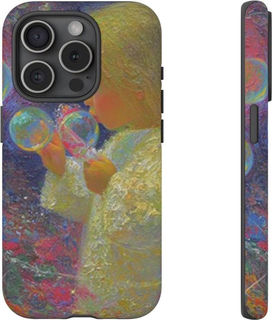 Träumender Engel mit Seifenblasen und Blumen – Hülle Kompatibel mit iPhone 15 Pro