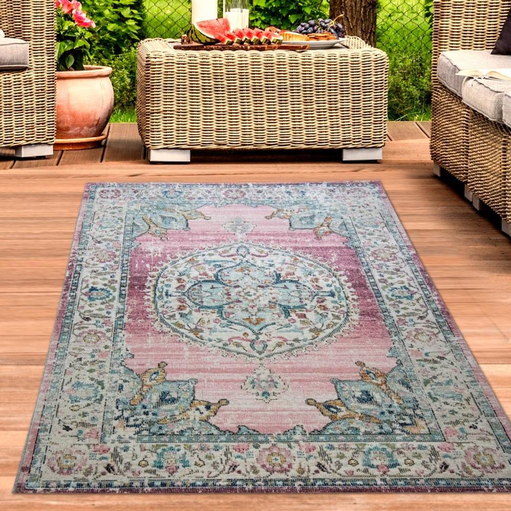 Teppich Outdoor Orientteppich Wohnzimmerteppich Ornamente in rosa Größe - 240 x 340 cm