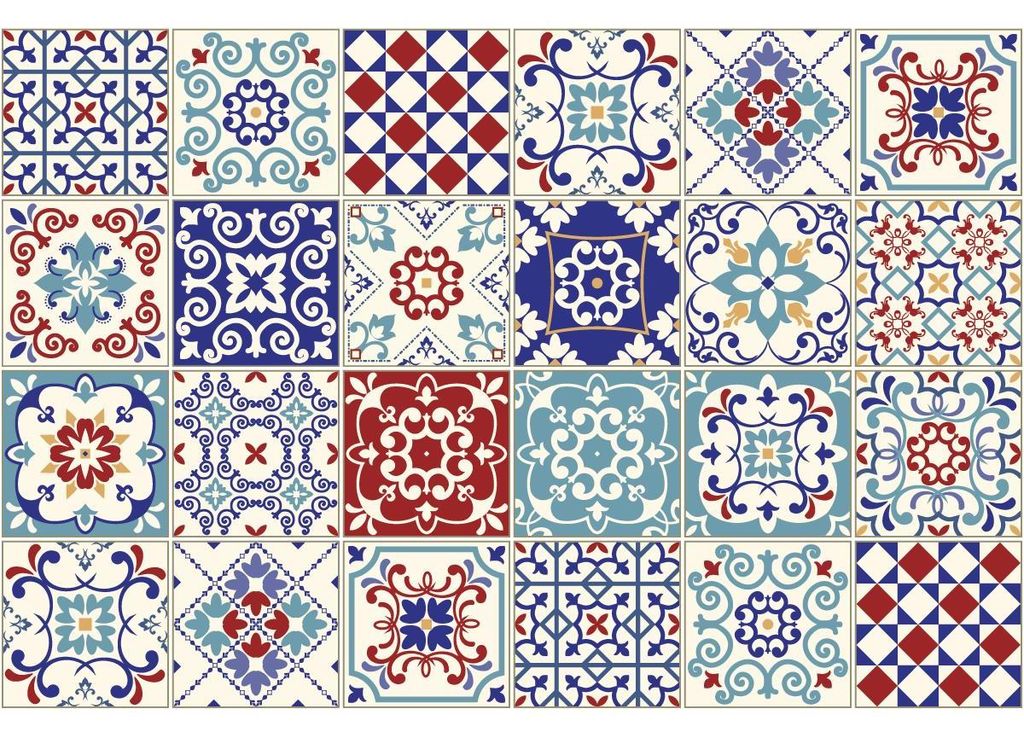 Selbstklebende Fliesenaufkleber für Küche und Bad – 24 Zementfliesenaufkleber, Azulejos Lucilio – 24 Aufkleber, 20 x 20 cm