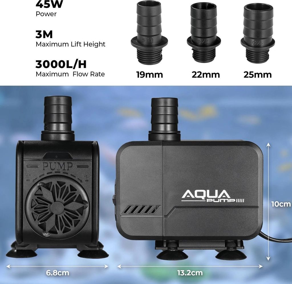 Springbrunnenpumpe - Tauchpumpe - 45 W - 3000 L/h - 2,3 m Netzkabel - 3 Düsen - Dunkelgrau