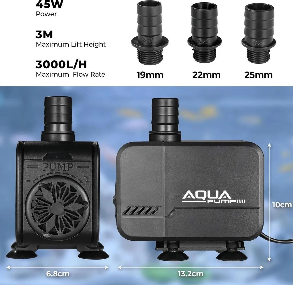 Pompe de fontaine pour bassin et étang 45W 3000L/h - Kit jet d'eau